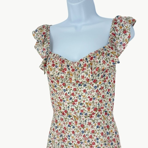 Reformation Paris Floral Ruffle Mini Dress Size 6 Cream Sweetheart A Line - Picture 4 of 14